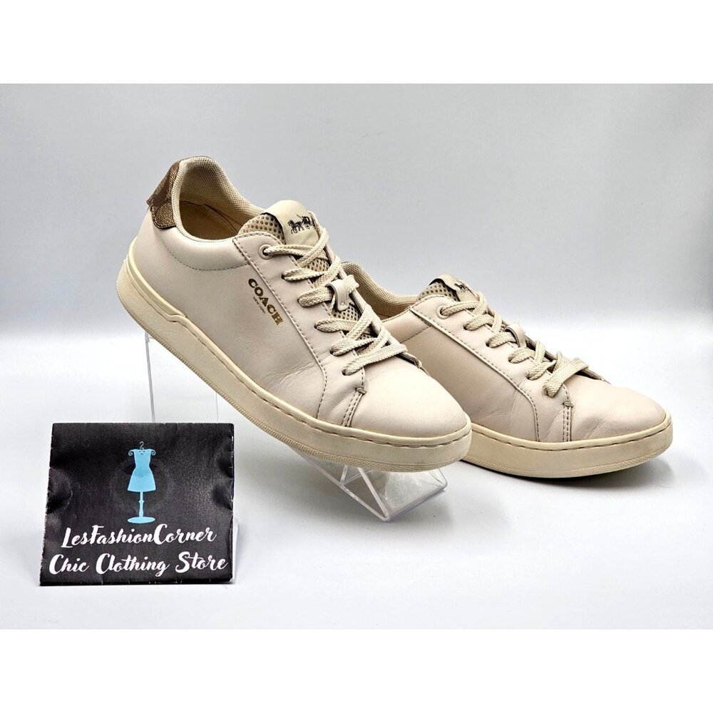 Coach Women's Beige Brown Logo Leather Clip Low-Top Sneakers Size 7.5B 2390 - Picture 5 of 16